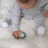 Wooden teether and rattle - blue grey - Wee Bambino
