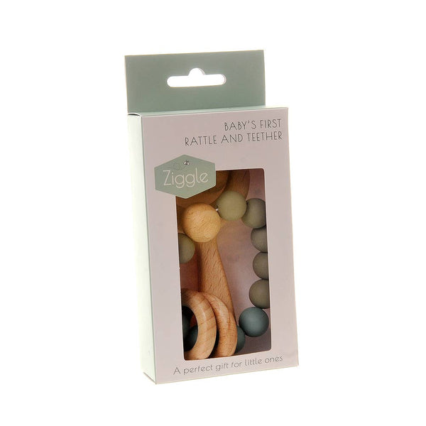 Wooden teether and rattle - blue grey - Wee Bambino