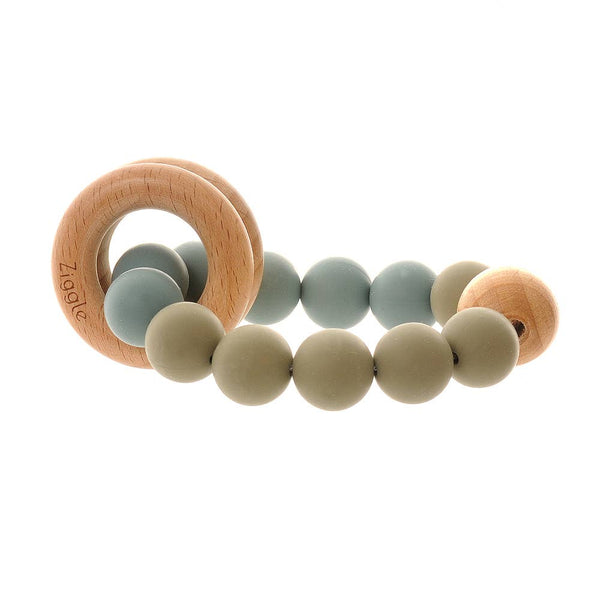 Wooden teether and rattle - blue grey - Wee Bambino