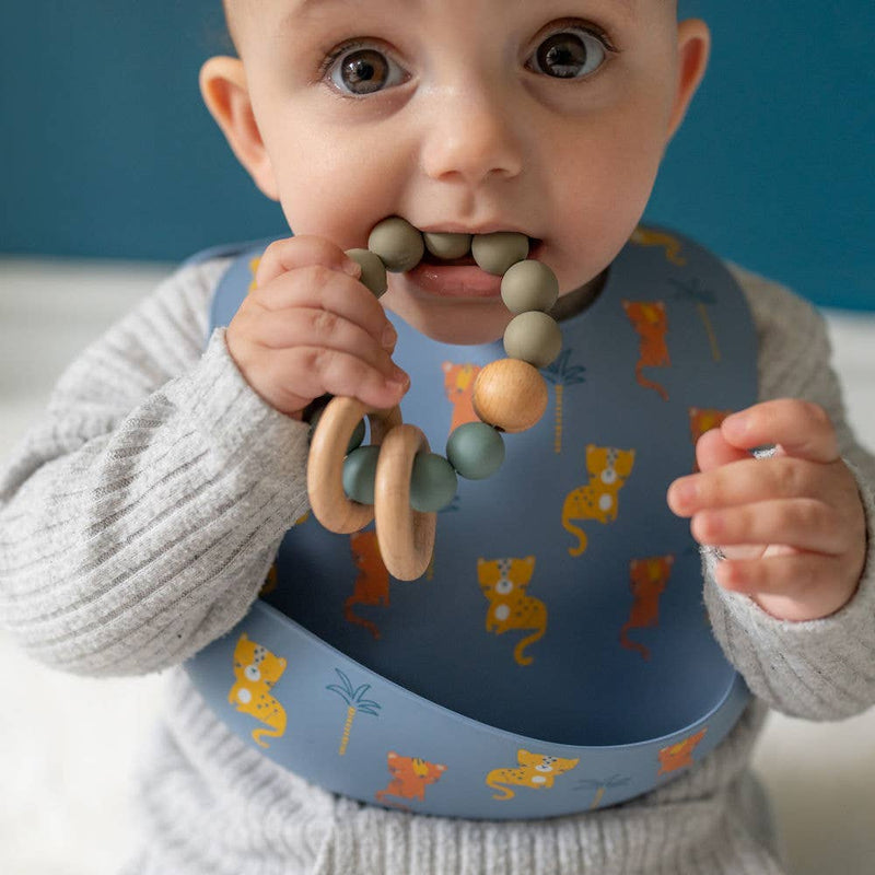 Wooden teether and rattle - blue grey - Wee Bambino