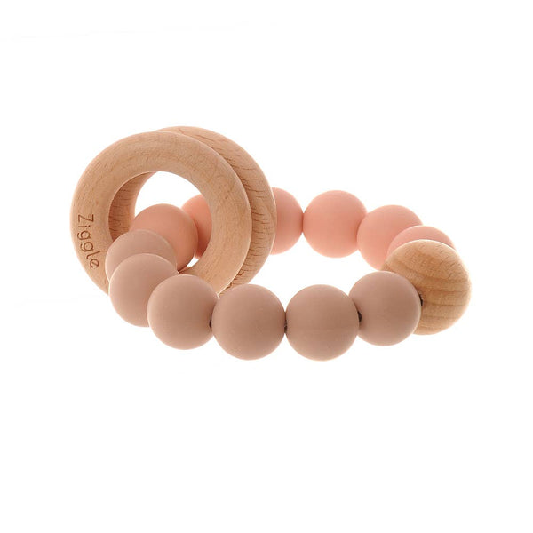 Wooden teether and rattle - blush - Wee Bambino