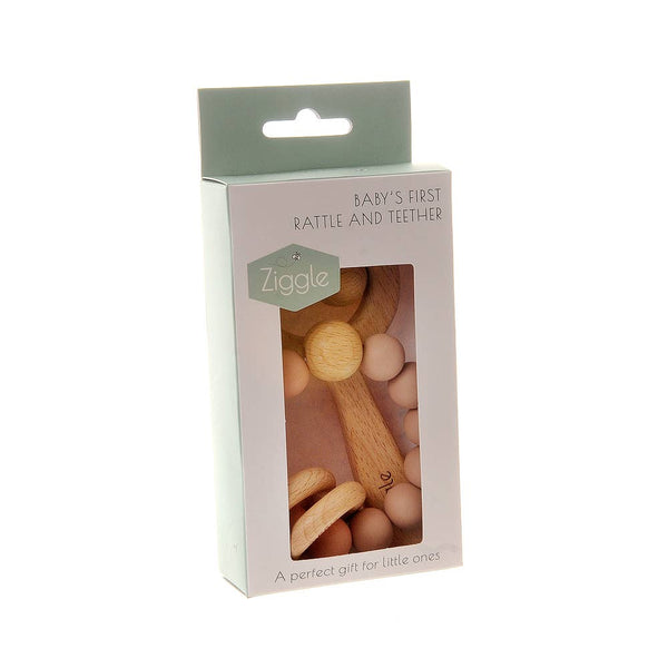 Wooden teether and rattle - blush - Wee Bambino