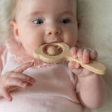 Wooden teether and rattle - blush - Wee Bambino