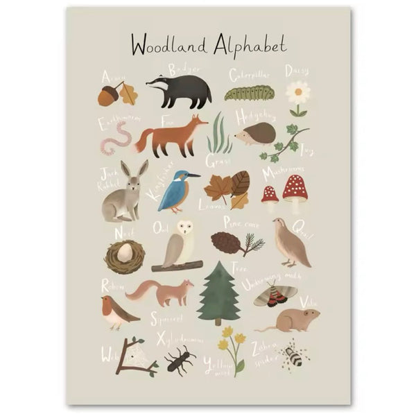 Woodland Alphabet Canvas - Blend Print - A4 - Wee Bambino