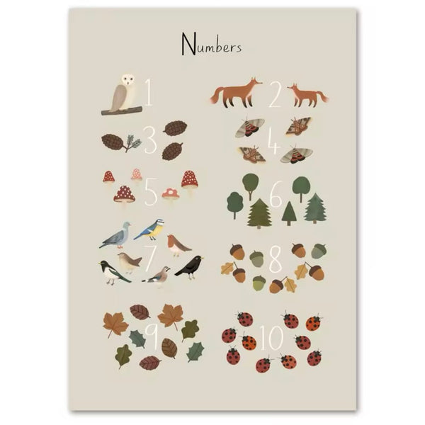 Woodland Numbers Canvas - Blend Print - A4 - Wee Bambino