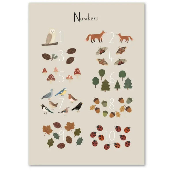 A4 Cotton Canvas Wall Art - Woodland Numbers - Wee Bambino