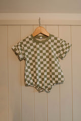 Checkerboard Summer Romper - Green - Wee Bambino