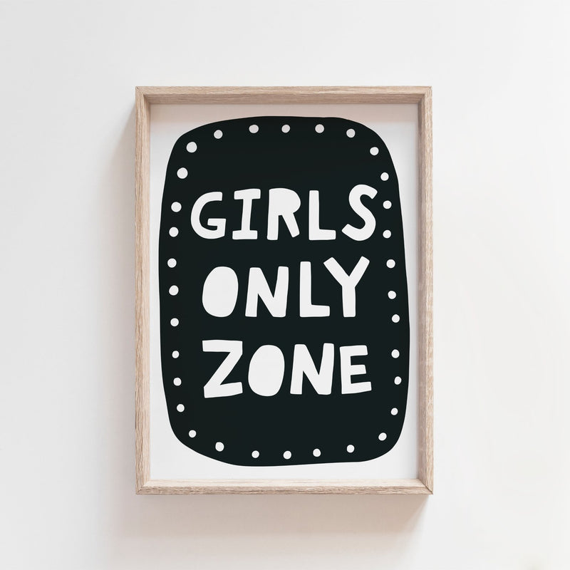 Girls Only Zone Scandinavian Style Kids Wall Art Print Decor - Wee Bambino