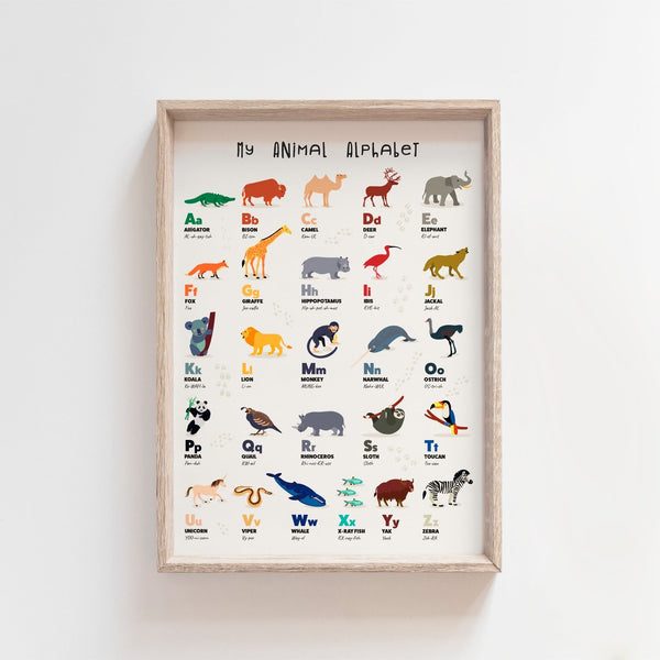 Kids Educational Animal Alphabet Wall Art A4 Print Decor - Wee Bambino