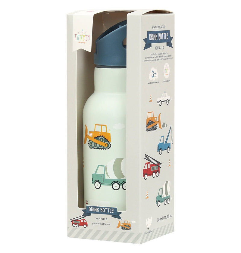 Kids Stainless Steel Drink/Water Bottle: Vehicles, Cars - Wee Bambino