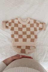 Organic Checkered Knit Sweater - Fawn - Wee Bambino