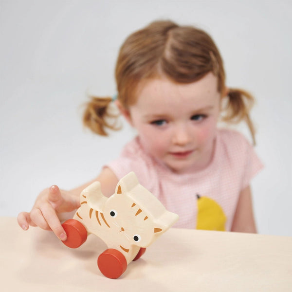 Wooden Toy Kitten On Wheels For Kids - Wee Bambino
